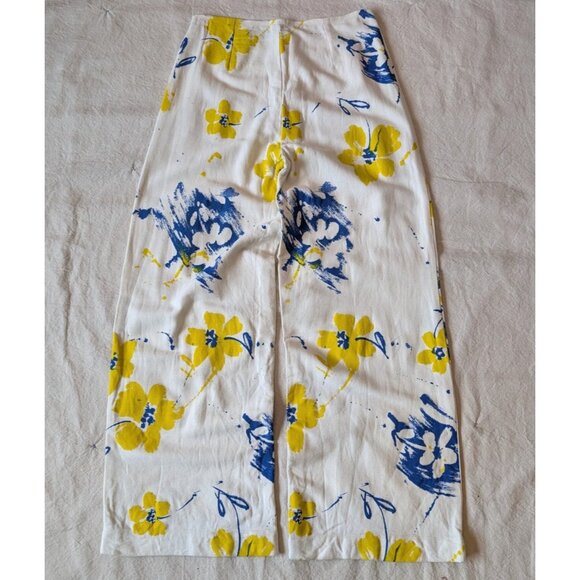 Vintage 70s Women's Custom Floral Print Cotton Canvas Wide Leg Flare Pants 26x29 - Picture 1 of 7